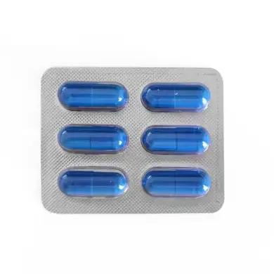 6-capsule pack of blue sildenafil capsules